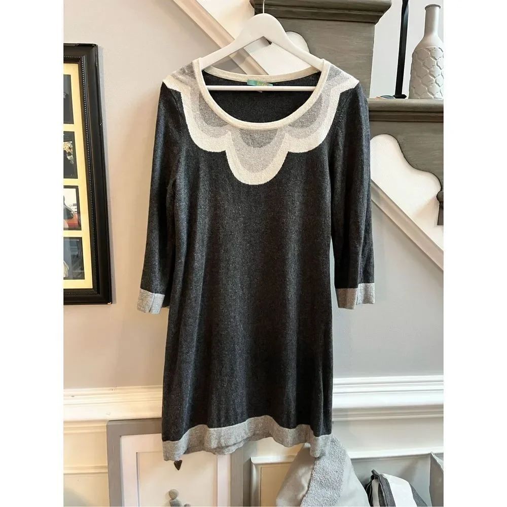 Boden Gray Scalloped Neck Gray Cotton Sweater Knit Dress sz M